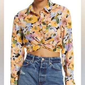 Vero Moda Nordstrom Floral Collared Button Up Long Sleeve Crop Top Size XS